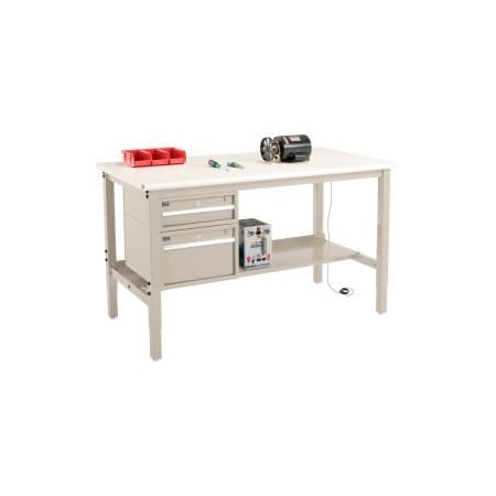 Global Equipment 72"W x 30"D Production Workbench - ESD Safety Edge - Drawers Shelf - Tan 319250TN